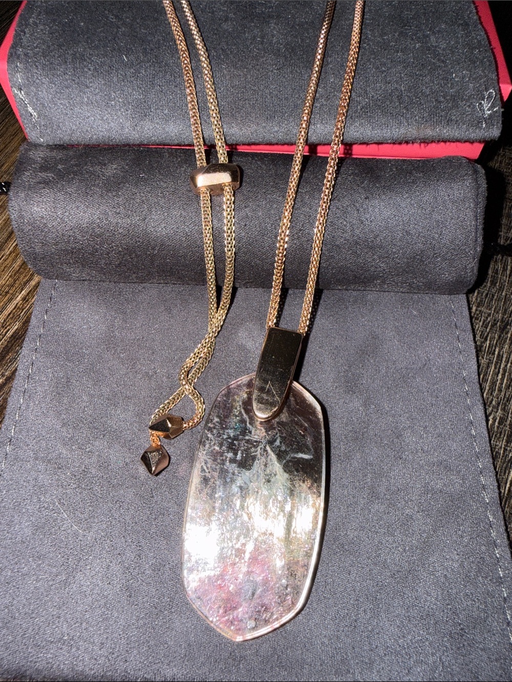 Kendra Scott Smoky Quartz Slab Pendant Necklace — Mesh Bolo Chain